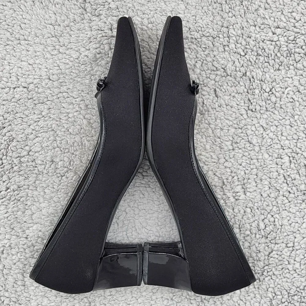 Naturalizer Womens Pumps Sz 6 M Black Fabric Square Toe Bow Retro Vintage Heels - Picture 6 of 9